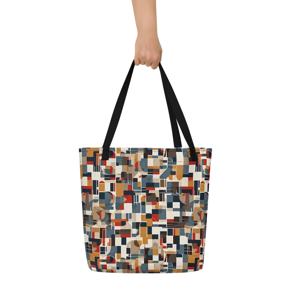 Ochre Grid on Large Tote Bag W/ Pocket — Front