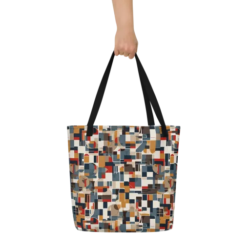 Ochre Grid on a Large Tote Bag W/ Pocket