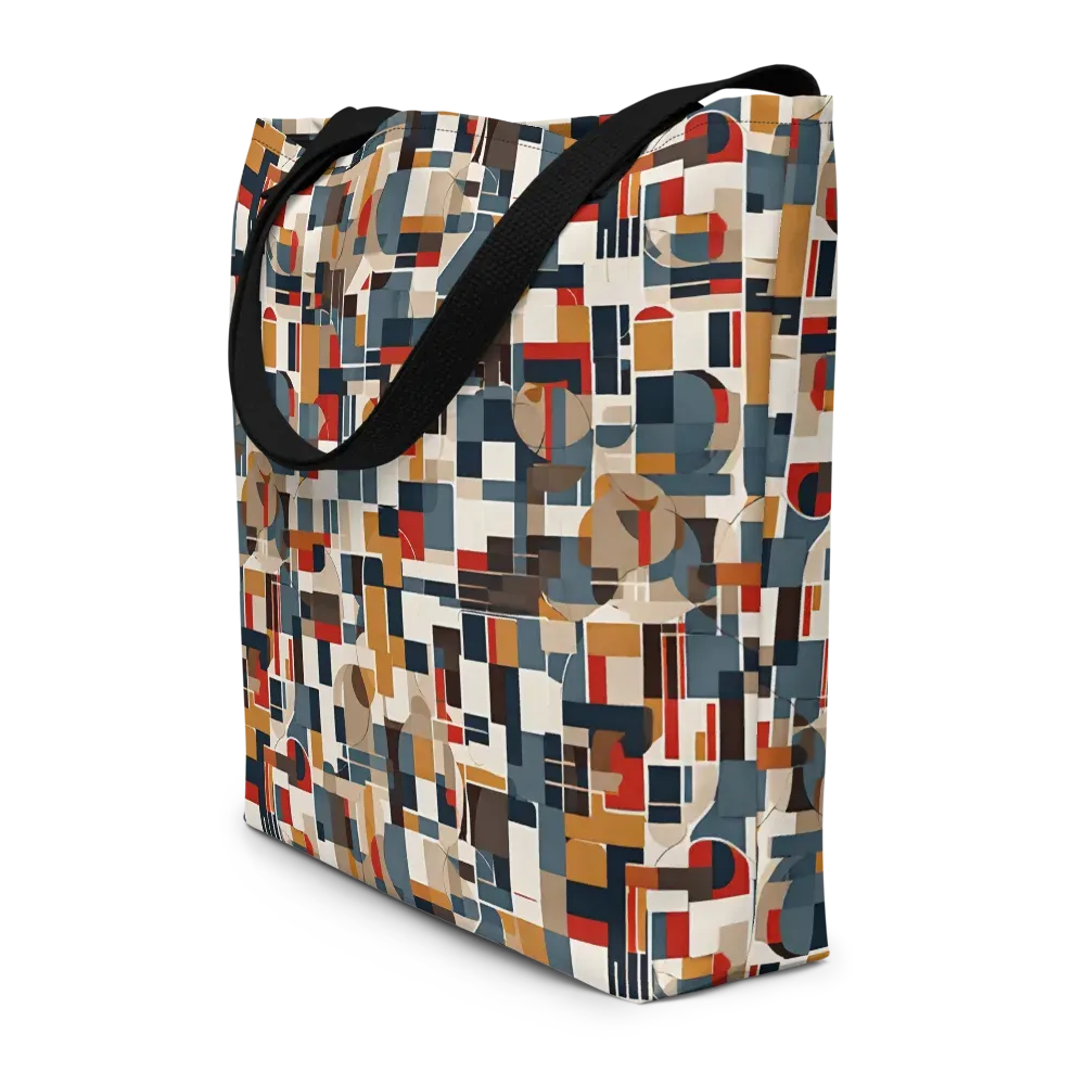 Ochre Grid on Large Tote Bag W/ Pocket — Front