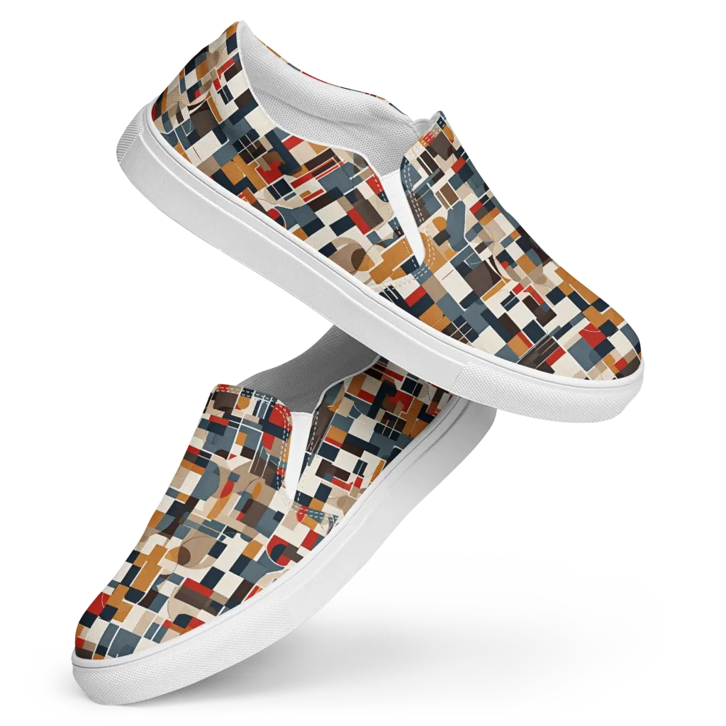 Ochre Grid on Women's Slip-On Canvas Shoes — Front