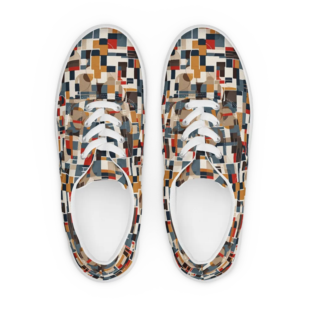 Ochre Grid on Men's Lace-Up Canvas Shoes — Front