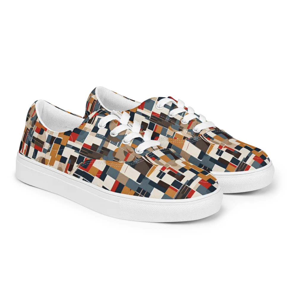 Ochre Grid on Men's Lace-Up Canvas Shoes — Right Front