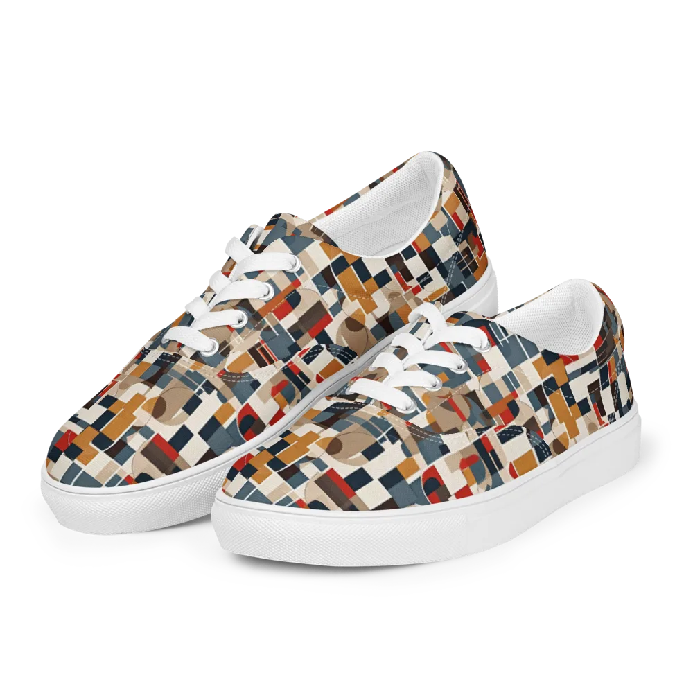 Ochre Grid on Men's Lace-Up Canvas Shoes — Left Front