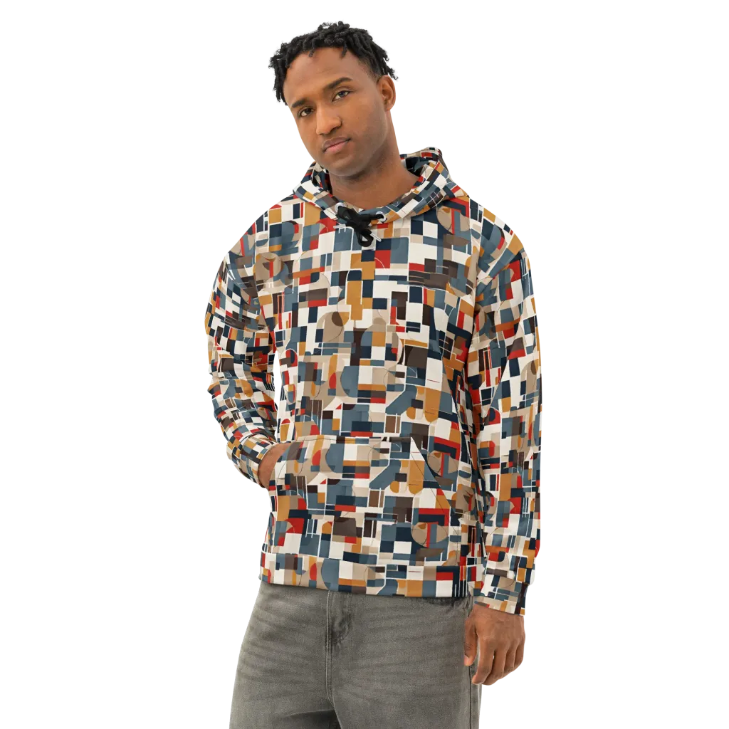 Ochre Grid on Cotton Hoodie — Left Front
