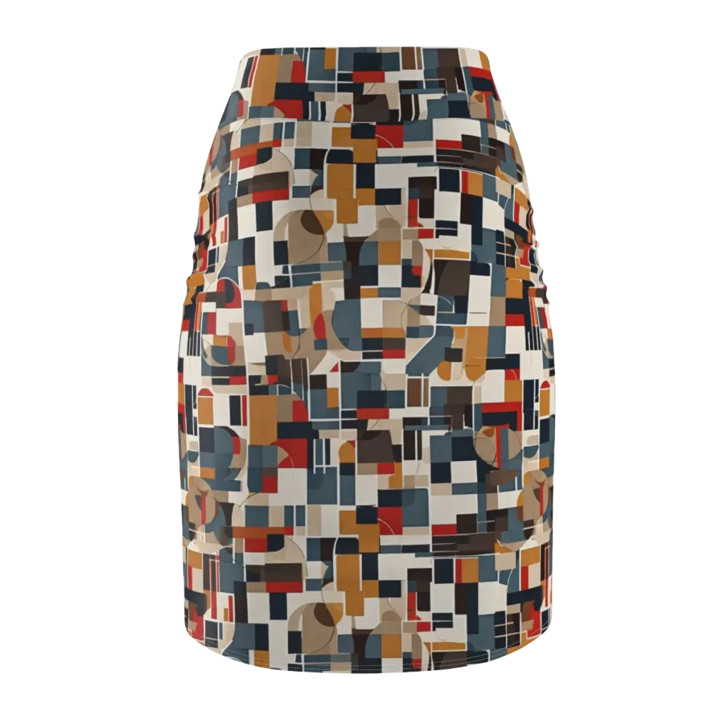 Ochre Grid on Pencil Skirt — Back