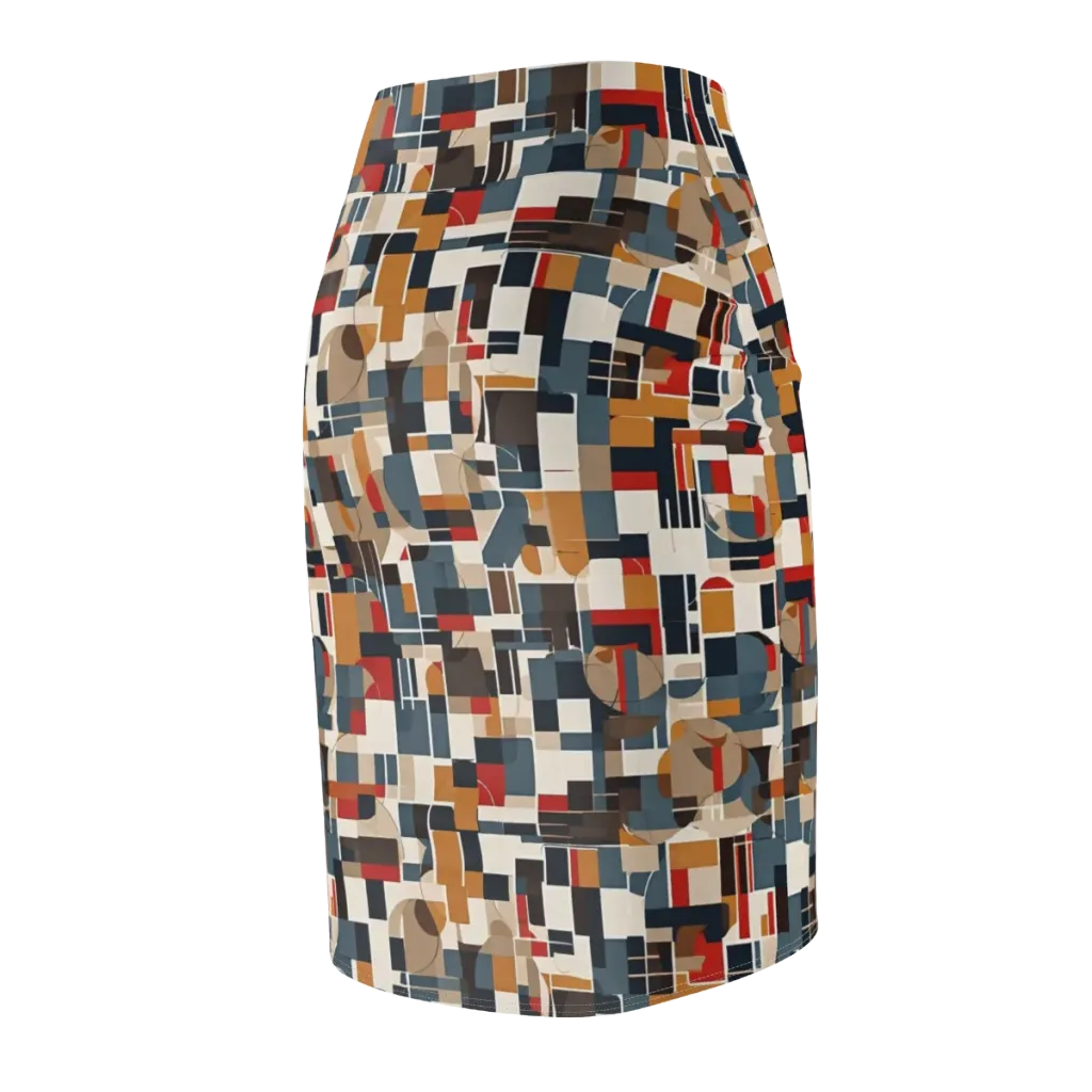 Ochre Grid on Pencil Skirt — Back Side