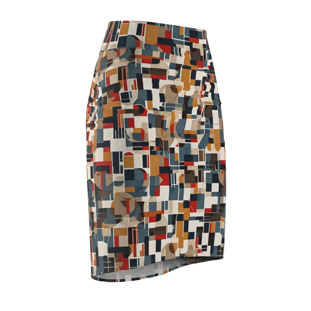 Ochre Grid on Pencil Skirt — Front Side