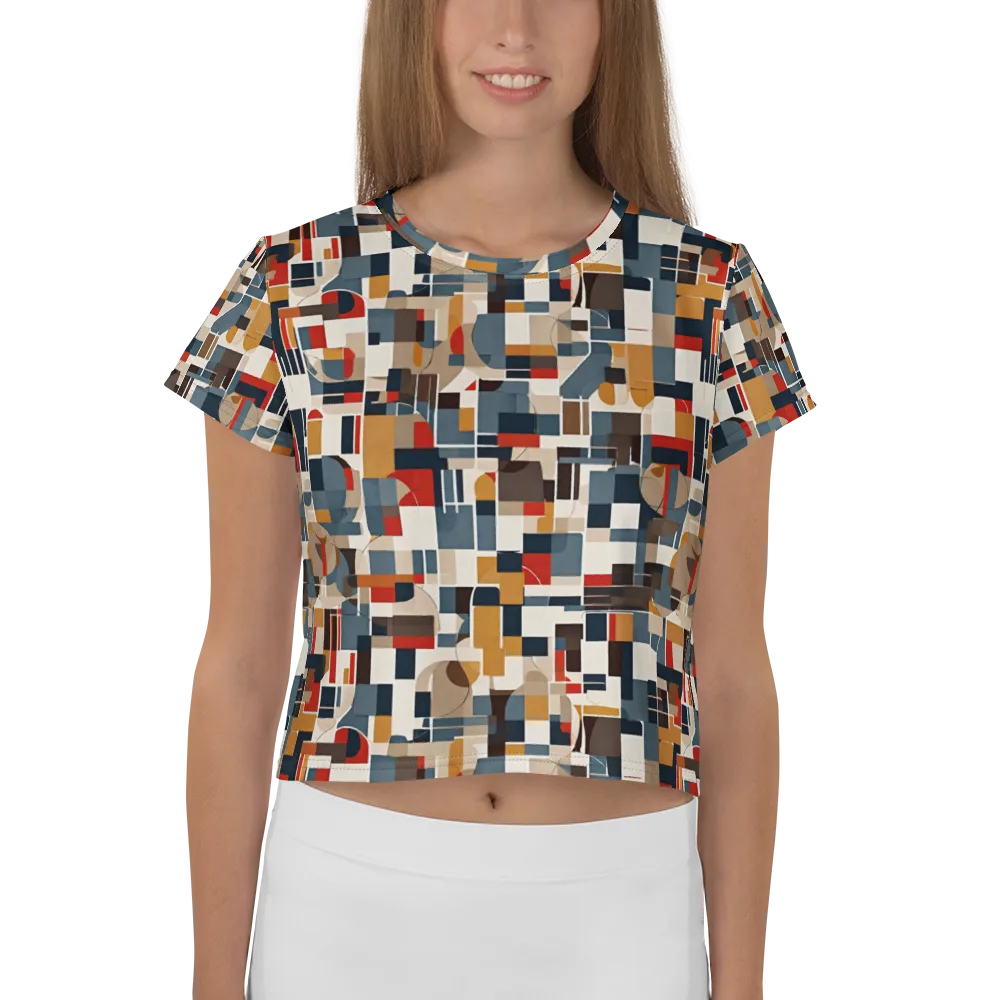 Ochre Grid on Crop Tee — Front