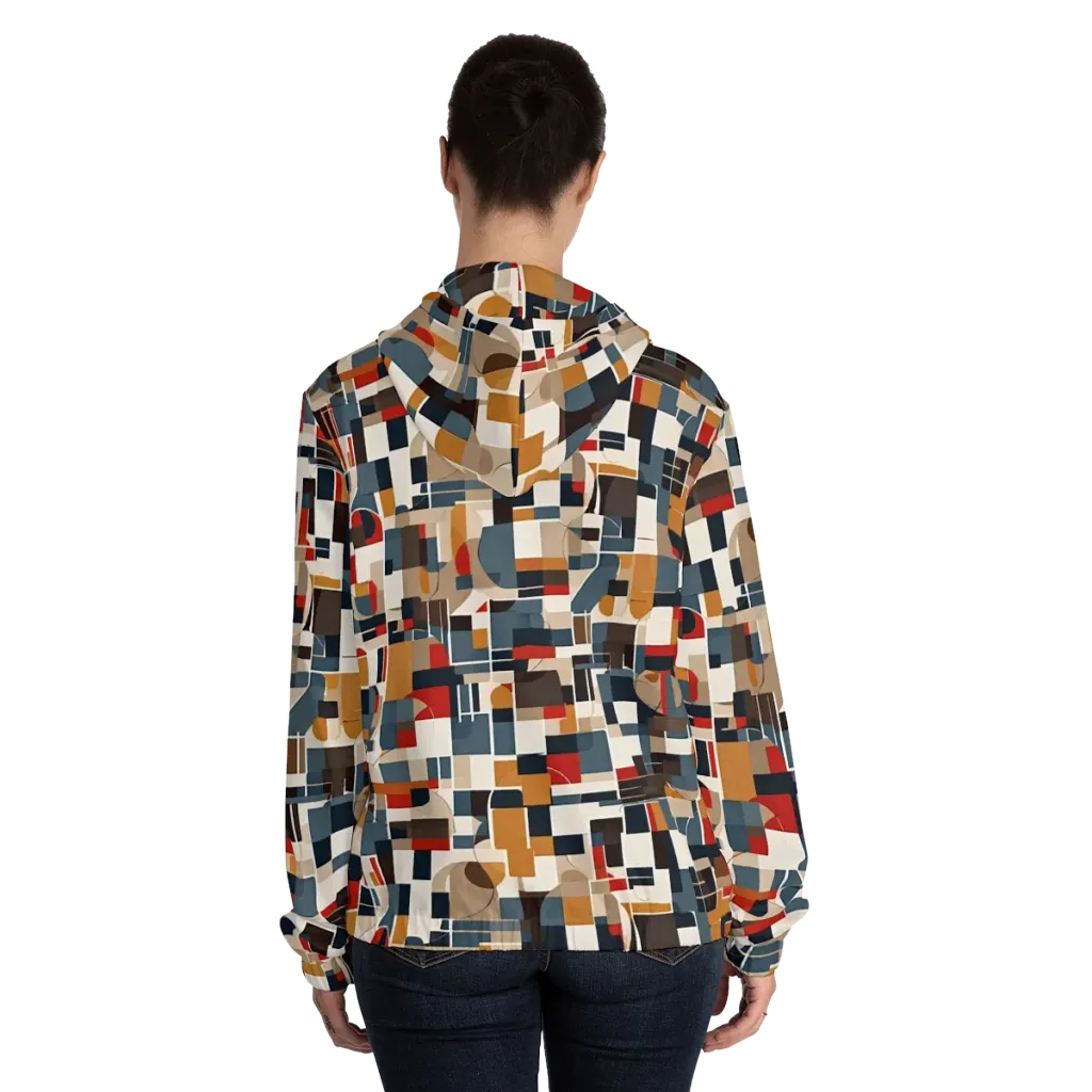 Ochre Grid on Women's Full-Zip Hoodie — Back On Person