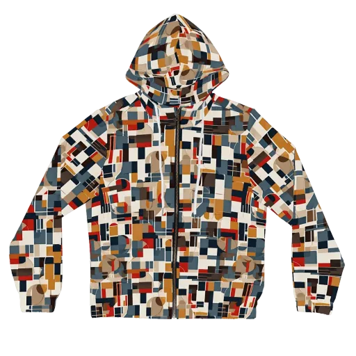 Ochre Grid on a Women's Full-Zip Hoodie