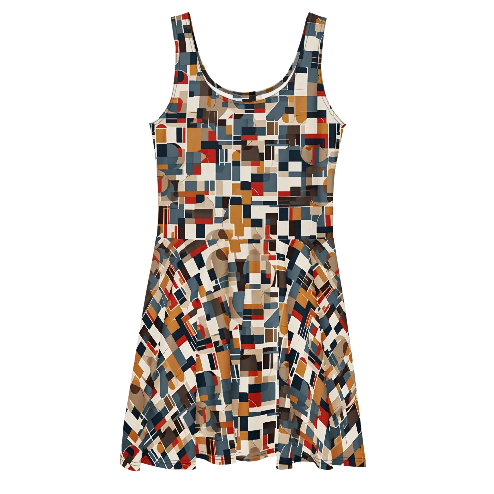Ochre Grid on Skater Dress — Front