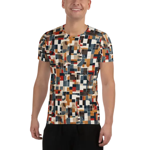 Ochre Grid on a Men's Athletic T-Shirt