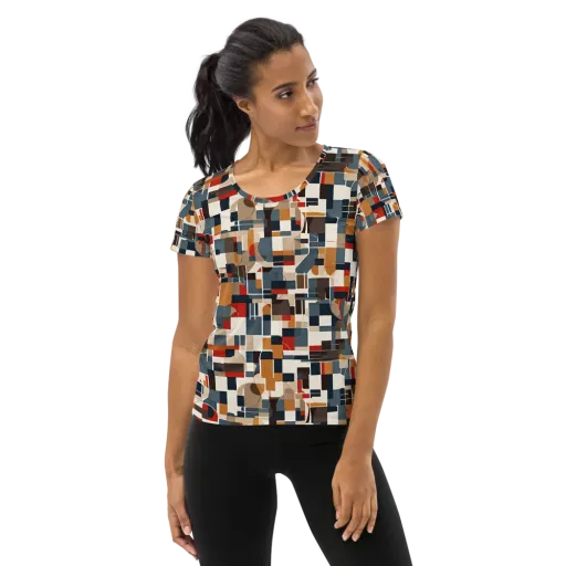 Ochre Grid on a Women's Athletic T-Shirt