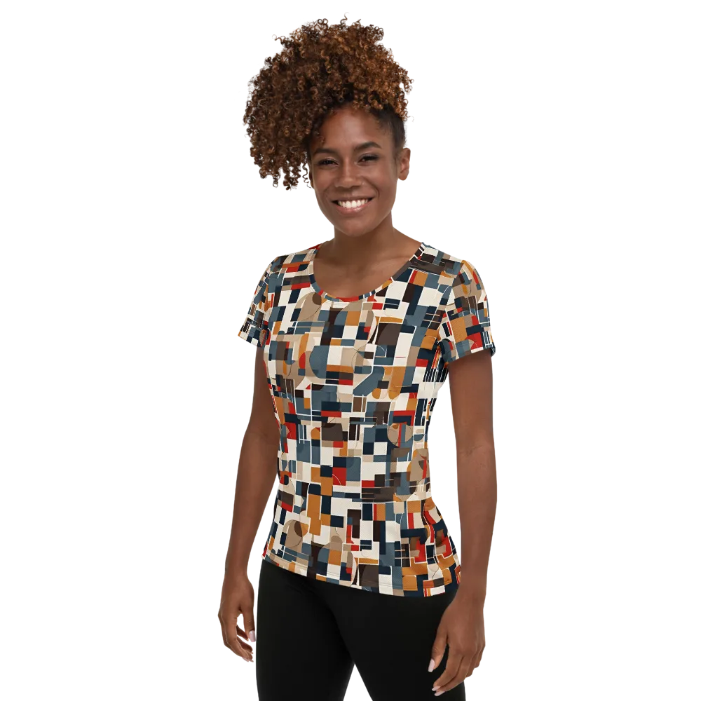 Ochre Grid on Women's Athletic T-Shirt — Left