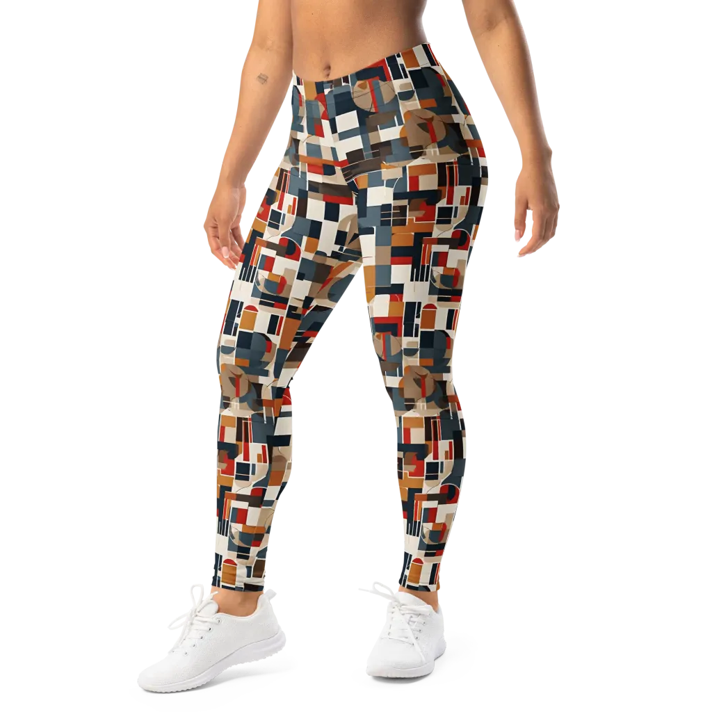 Ochre Grid on Leggings — Left Front