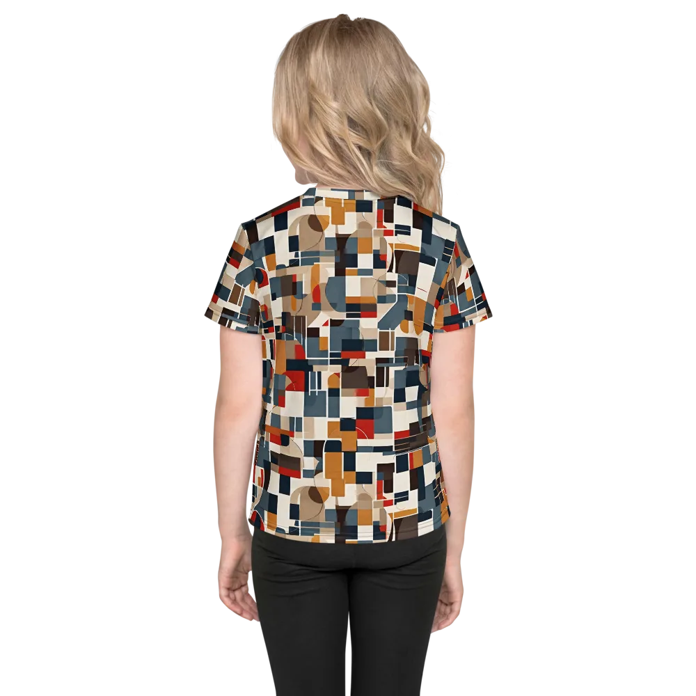 Ochre Grid on Kids Crew Neck T-Shirt — Back
