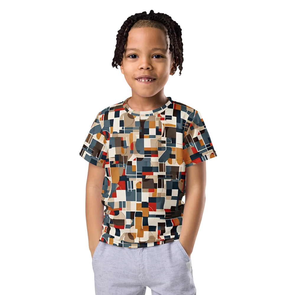 Ochre Grid on Kids Crew Neck T-Shirt — Front