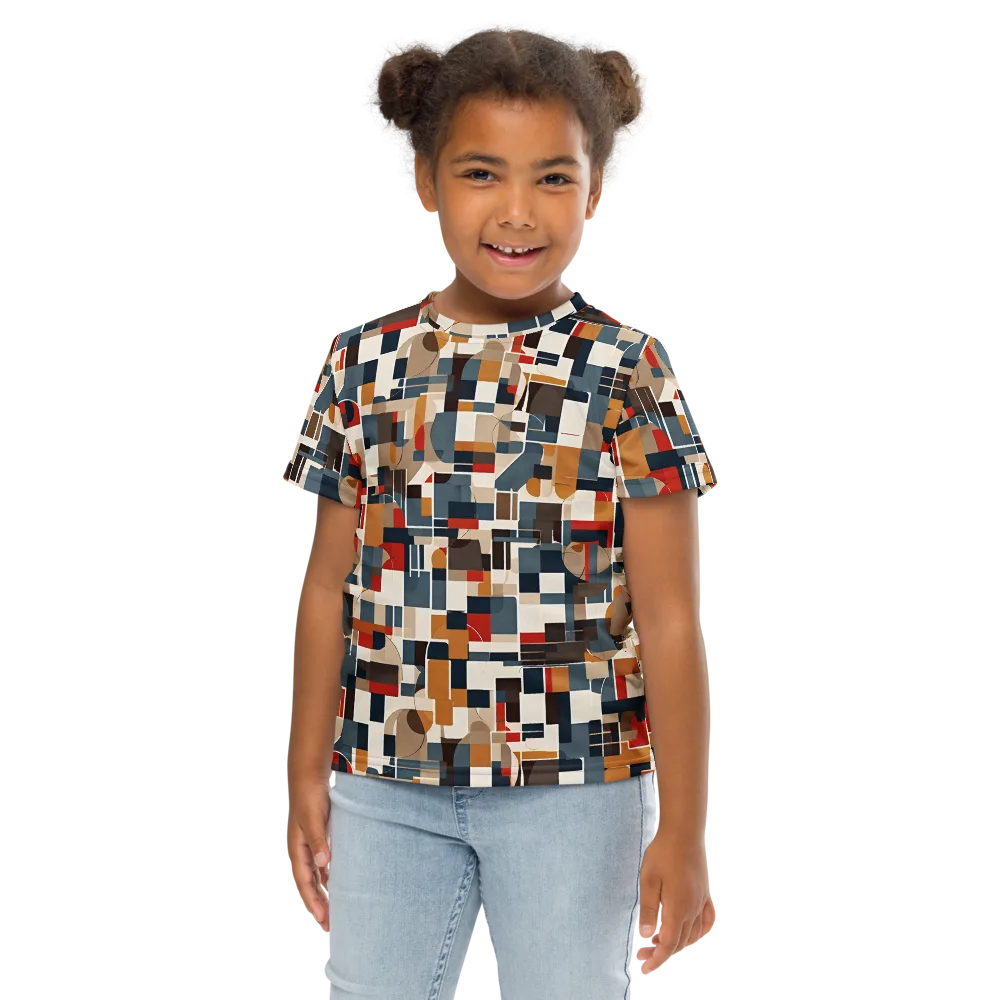 Ochre Grid on Kids Crew Neck T-Shirt — Front