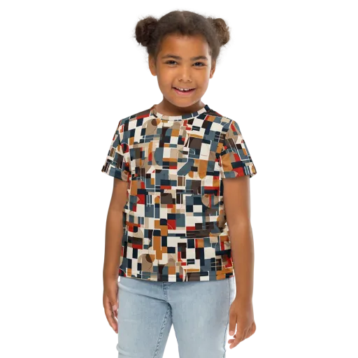 Ochre Grid on a Kids Crew Neck T-Shirt