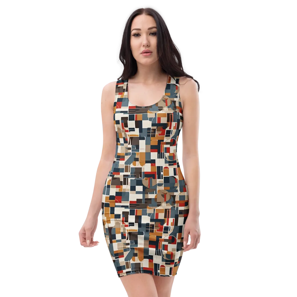 Ochre Grid on Bodycon Dress — Front