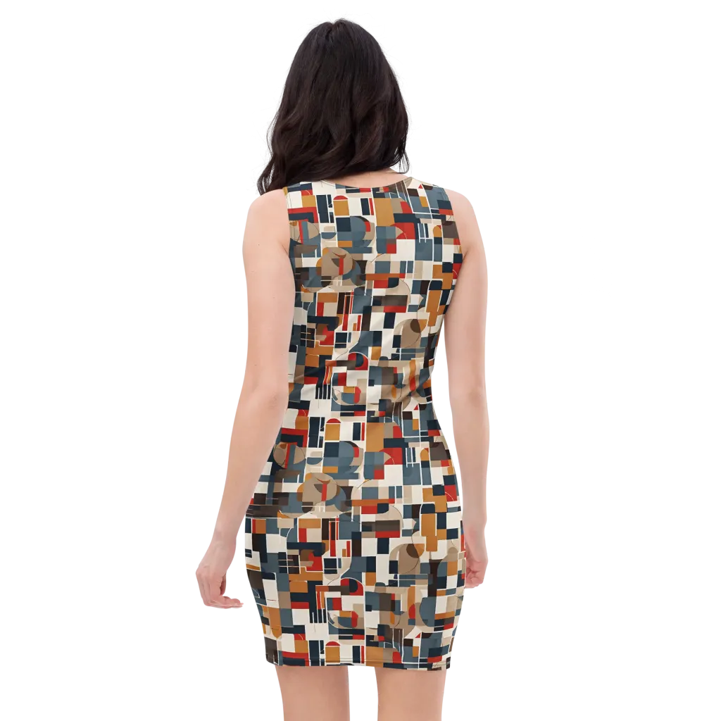 Ochre Grid on Bodycon Dress — Back