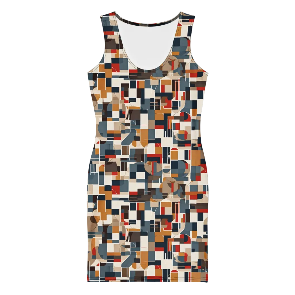 Ochre Grid on Bodycon Dress — Front