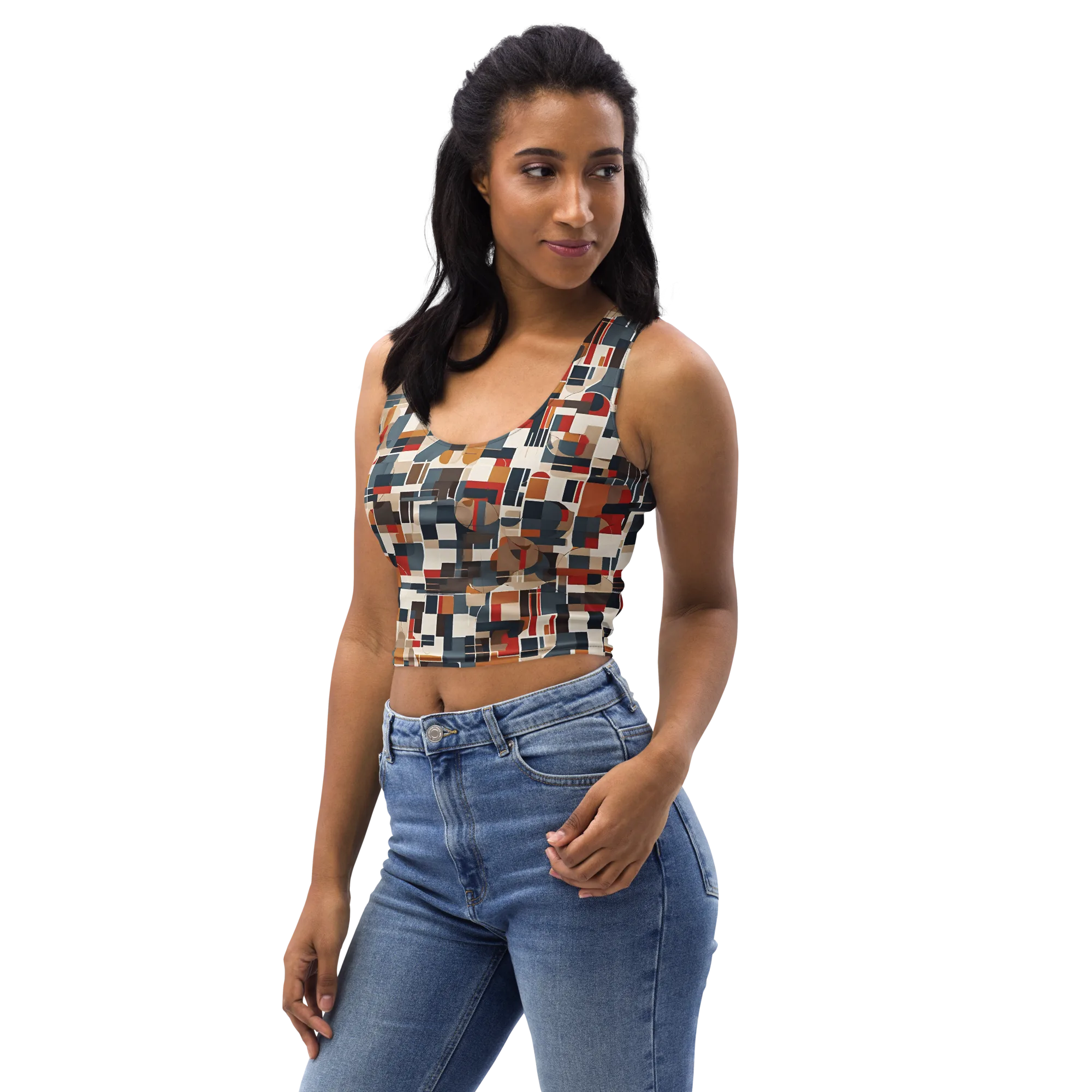 Ochre Grid on Crop Top — Left Front