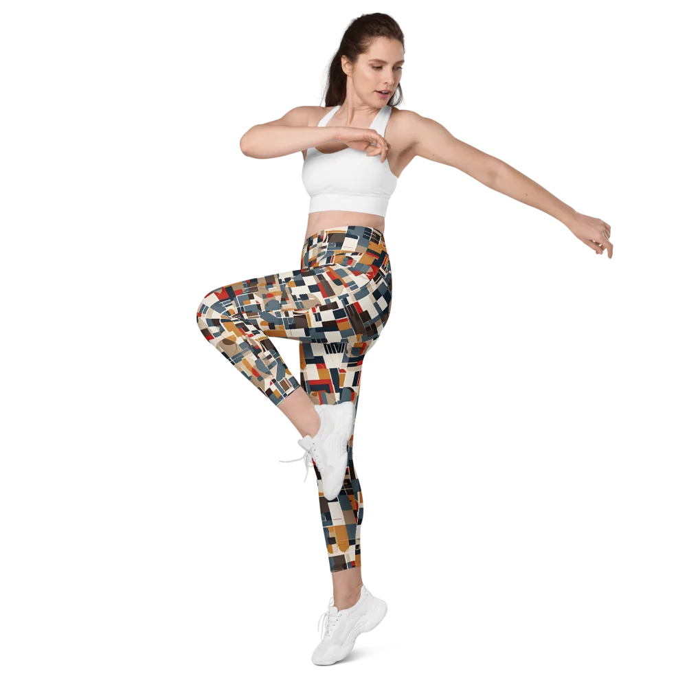 Ochre Grid on Leggings with Pockets — Left Front
