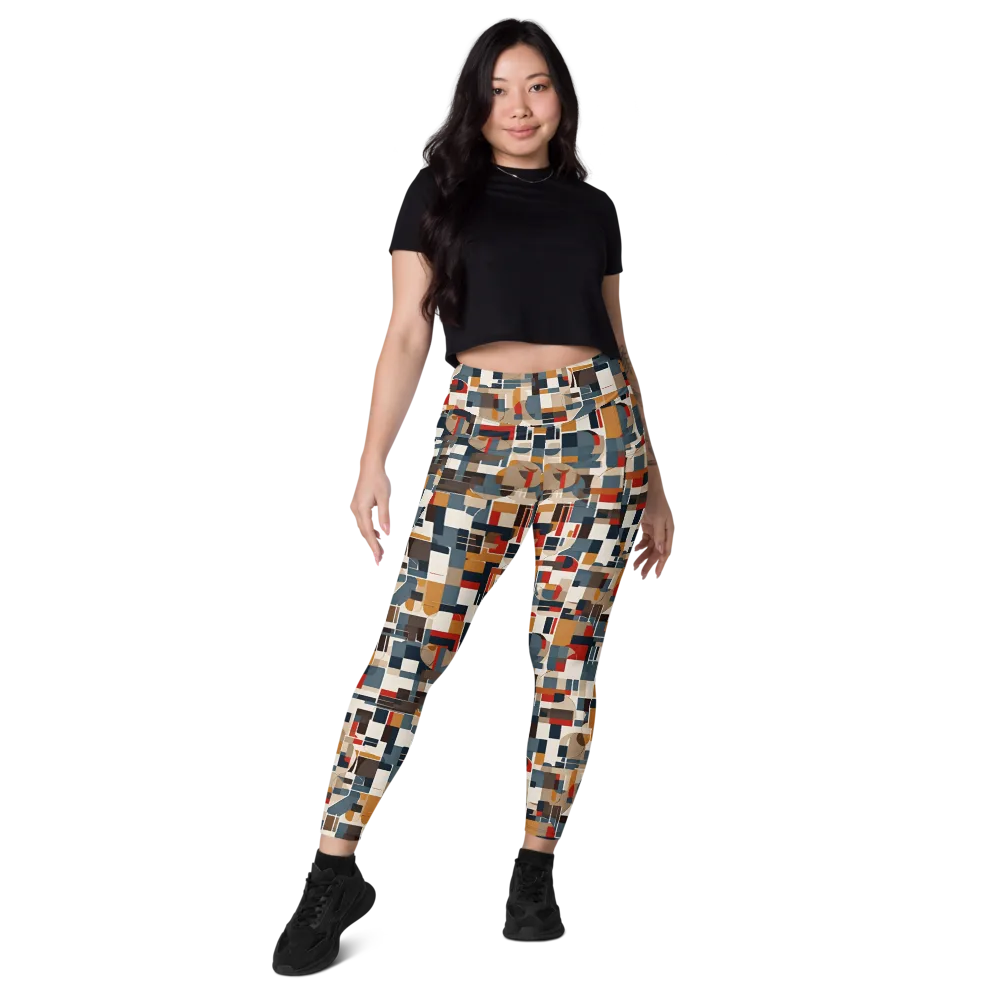 Ochre Grid on Leggings with Pockets — Front
