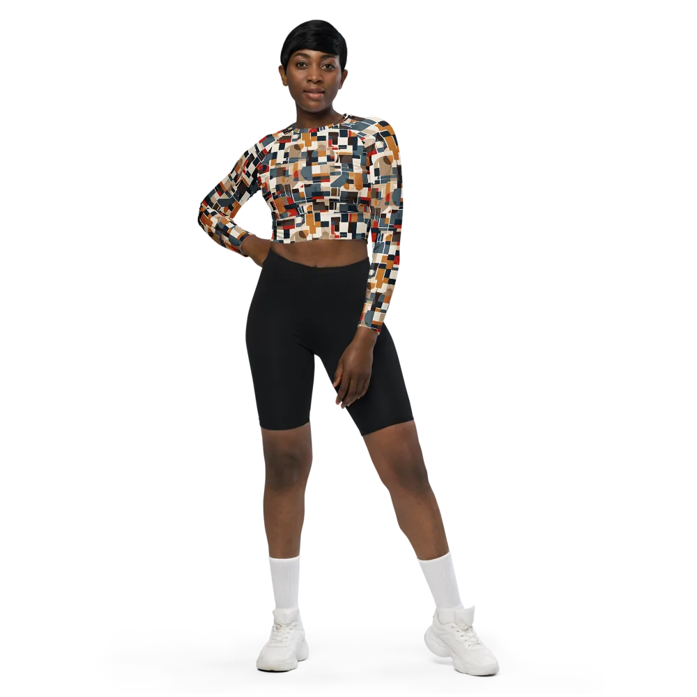 Ochre Grid on Long Sleeve Crop Top — Front