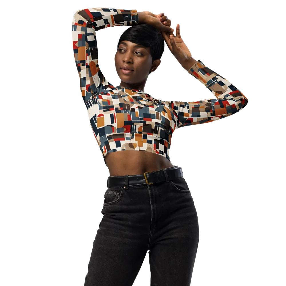 Ochre Grid on Long Sleeve Crop Top — Front