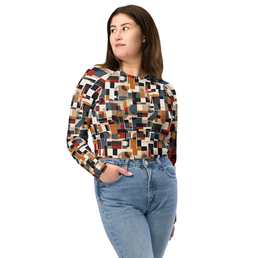 Ochre Grid on Long Sleeve Crop Top — Front
