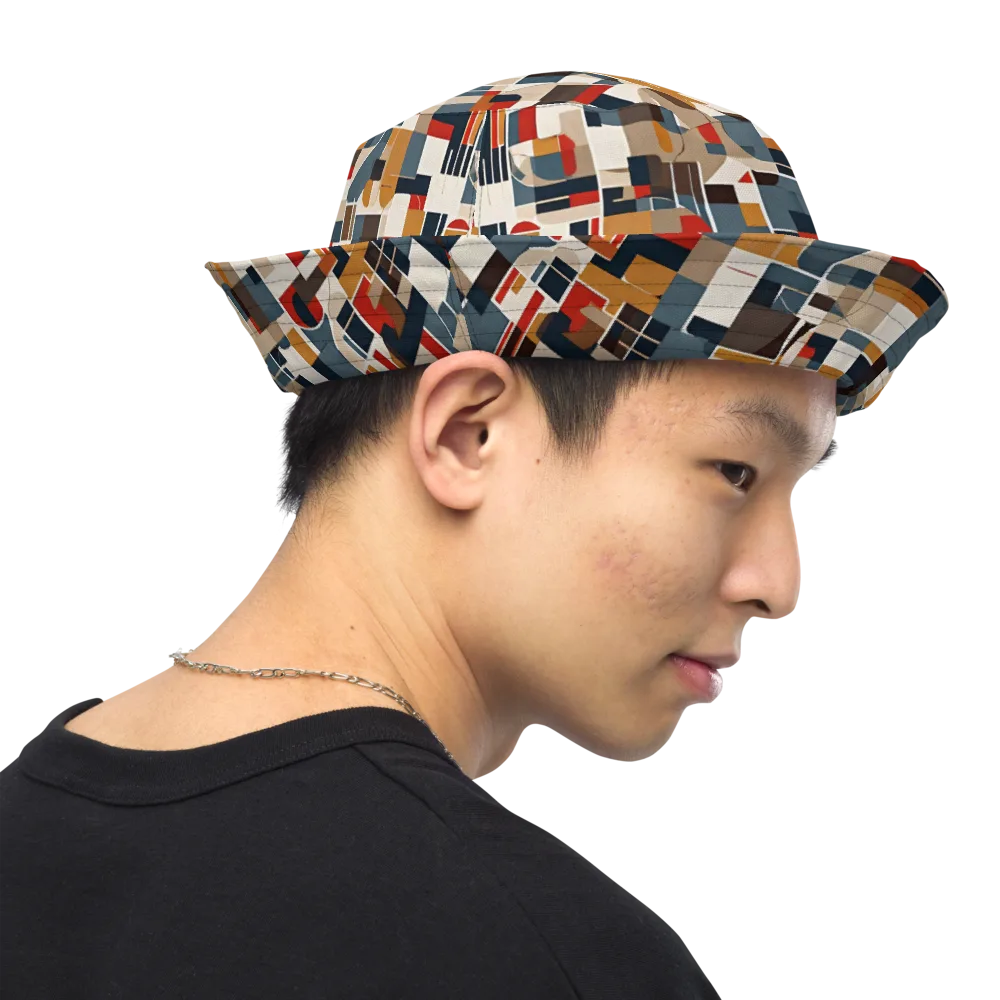 Ochre Grid on Reversible Bucket Hat — Right Outside
