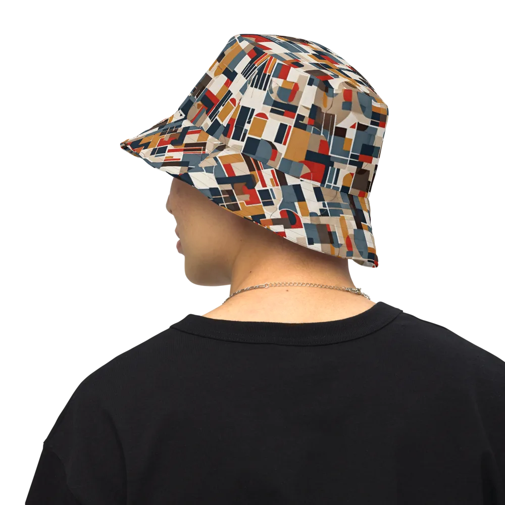 Ochre Grid on Reversible Bucket Hat — Back Inside