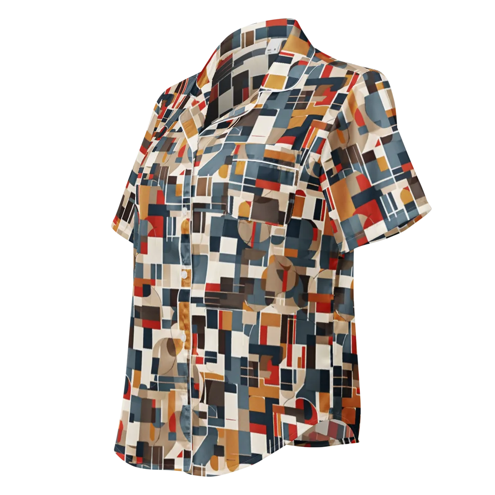 Ochre Grid on Women's Short Sleeve Pajama Top — Left Front