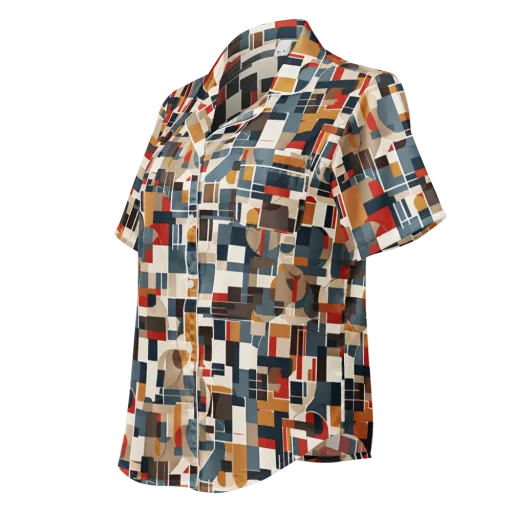 Ochre Grid on a Women's Short Sleeve Pajama Top