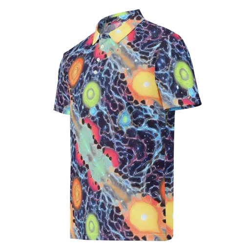 Cosmic Tidal Flux on a Men's Slim Fit Polo Shirt