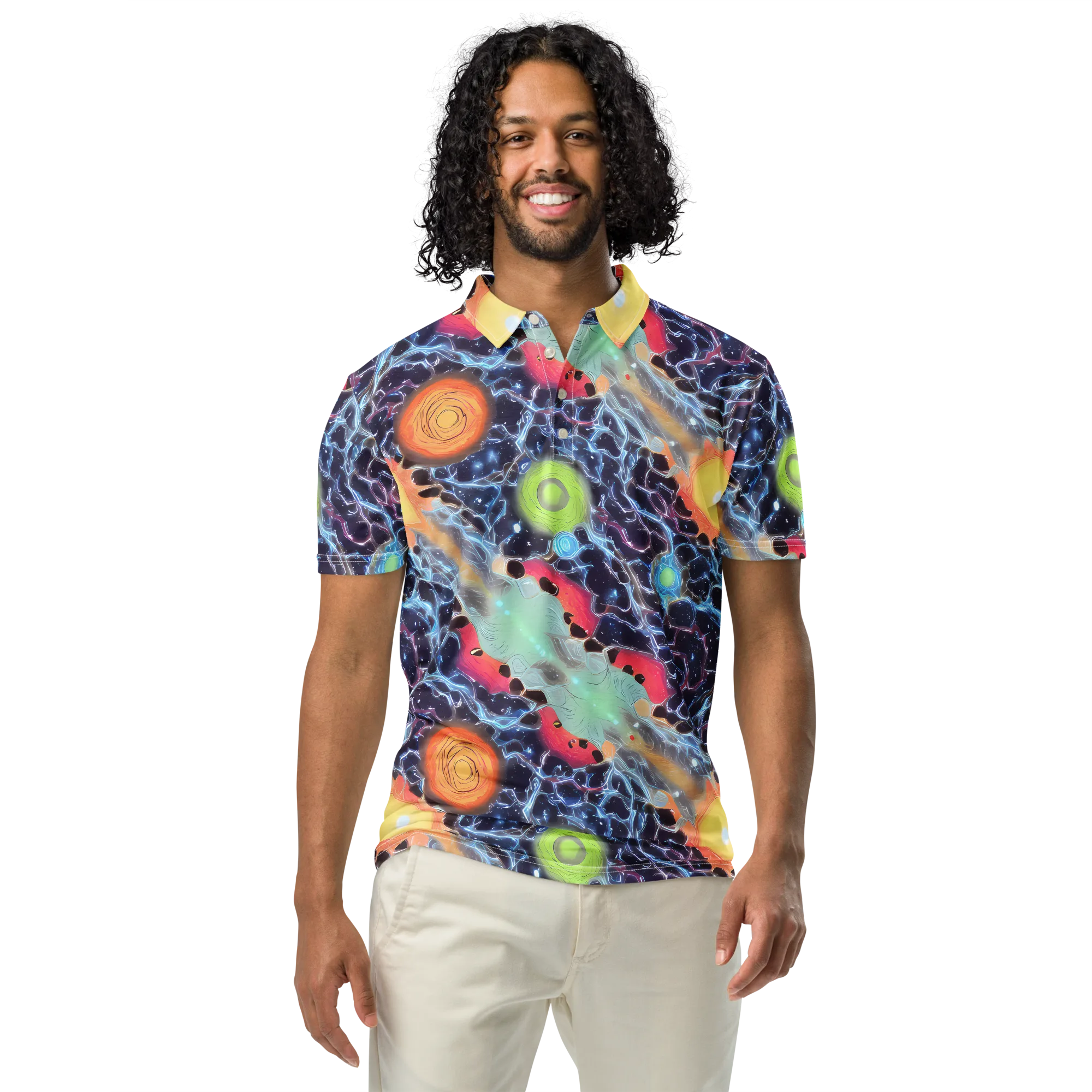 Cosmic Tidal Flux on Men's Slim Fit Polo Shirt — Front