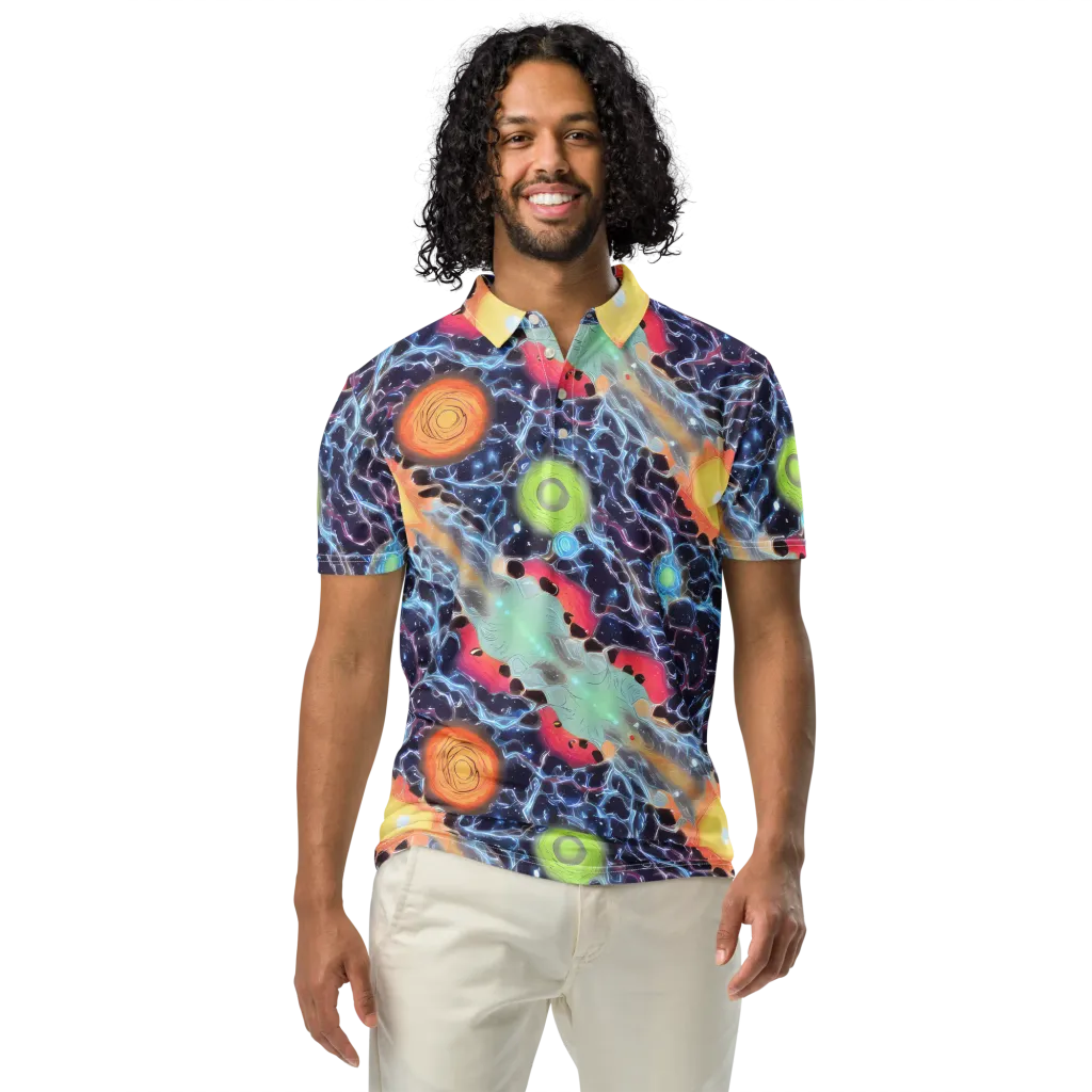 Cosmic Tidal Flux on Men's Slim Fit Polo Shirt — Front