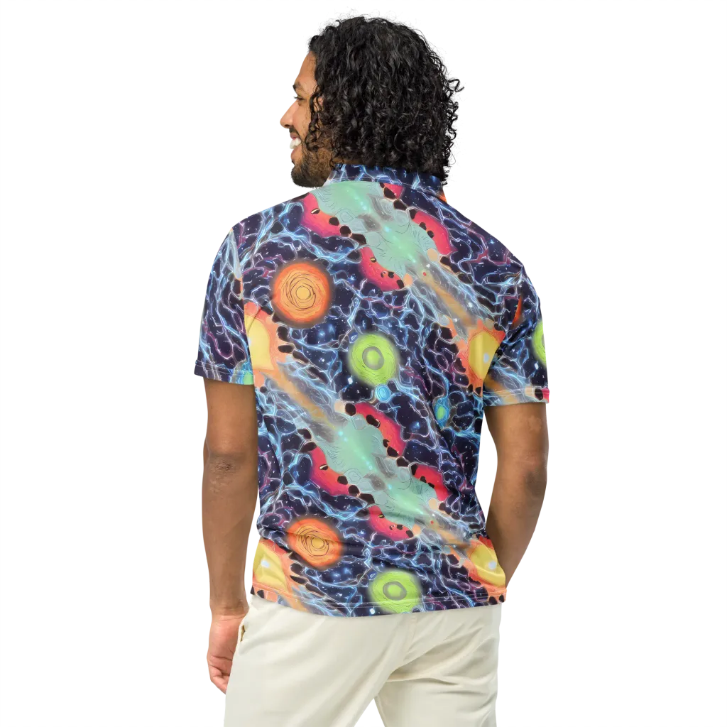 Cosmic Tidal Flux on Men's Slim Fit Polo Shirt — Back