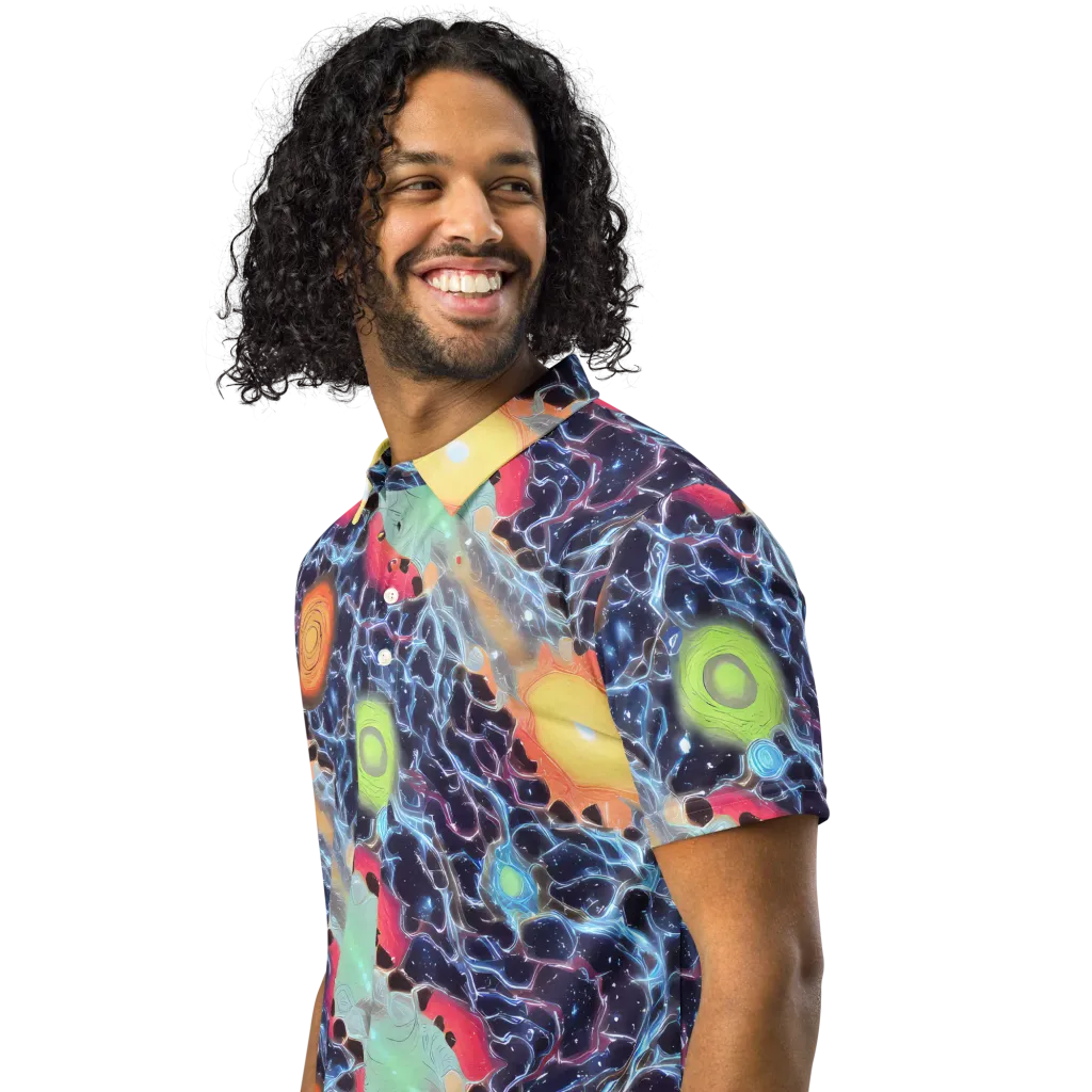Cosmic Tidal Flux on Men's Slim Fit Polo Shirt — Left Front