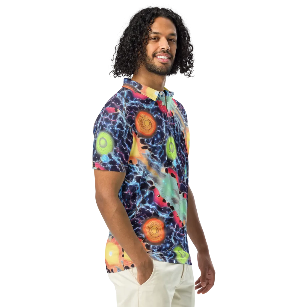 Cosmic Tidal Flux on Men's Slim Fit Polo Shirt — Right Front