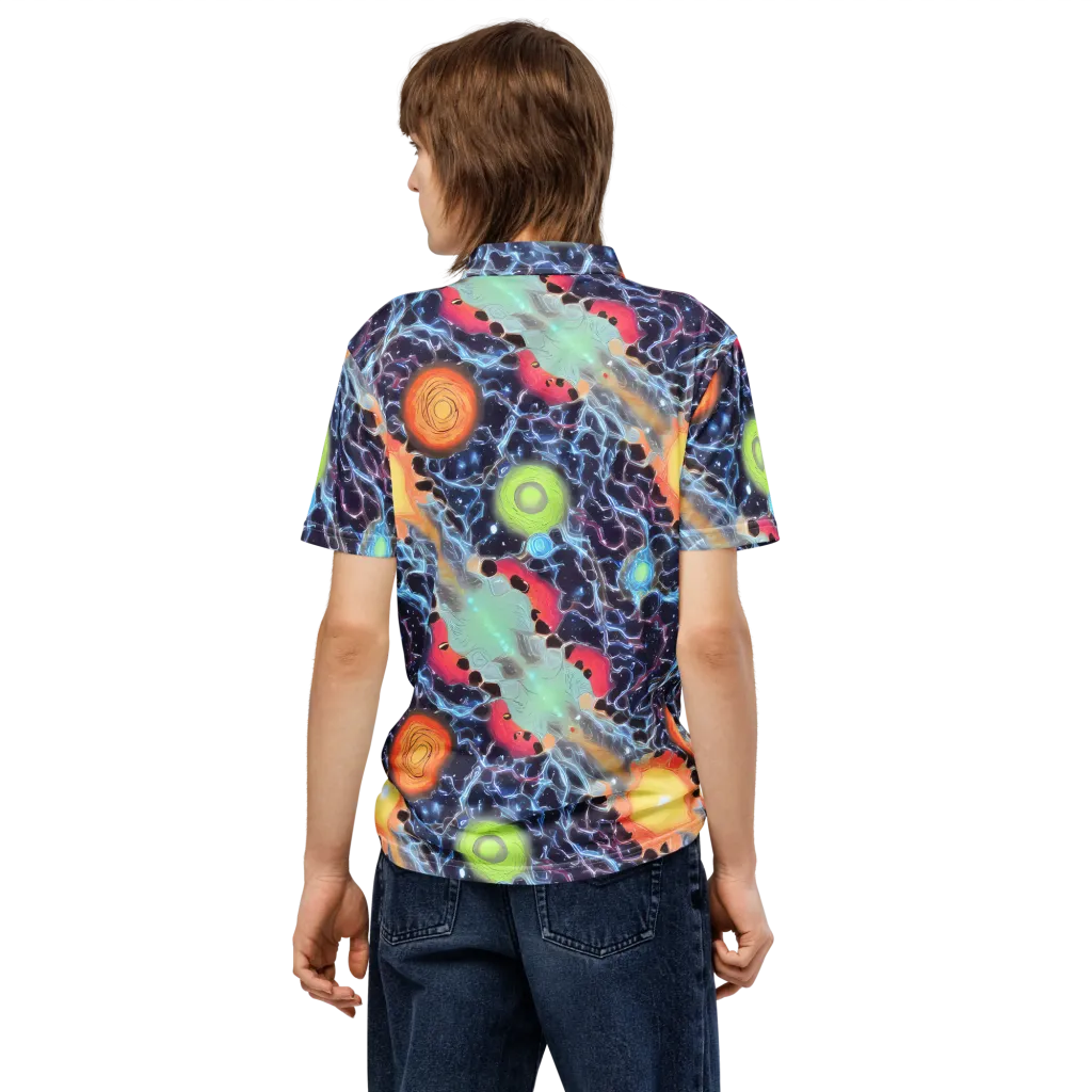 Cosmic Tidal Flux on Men's Slim Fit Polo Shirt — Back
