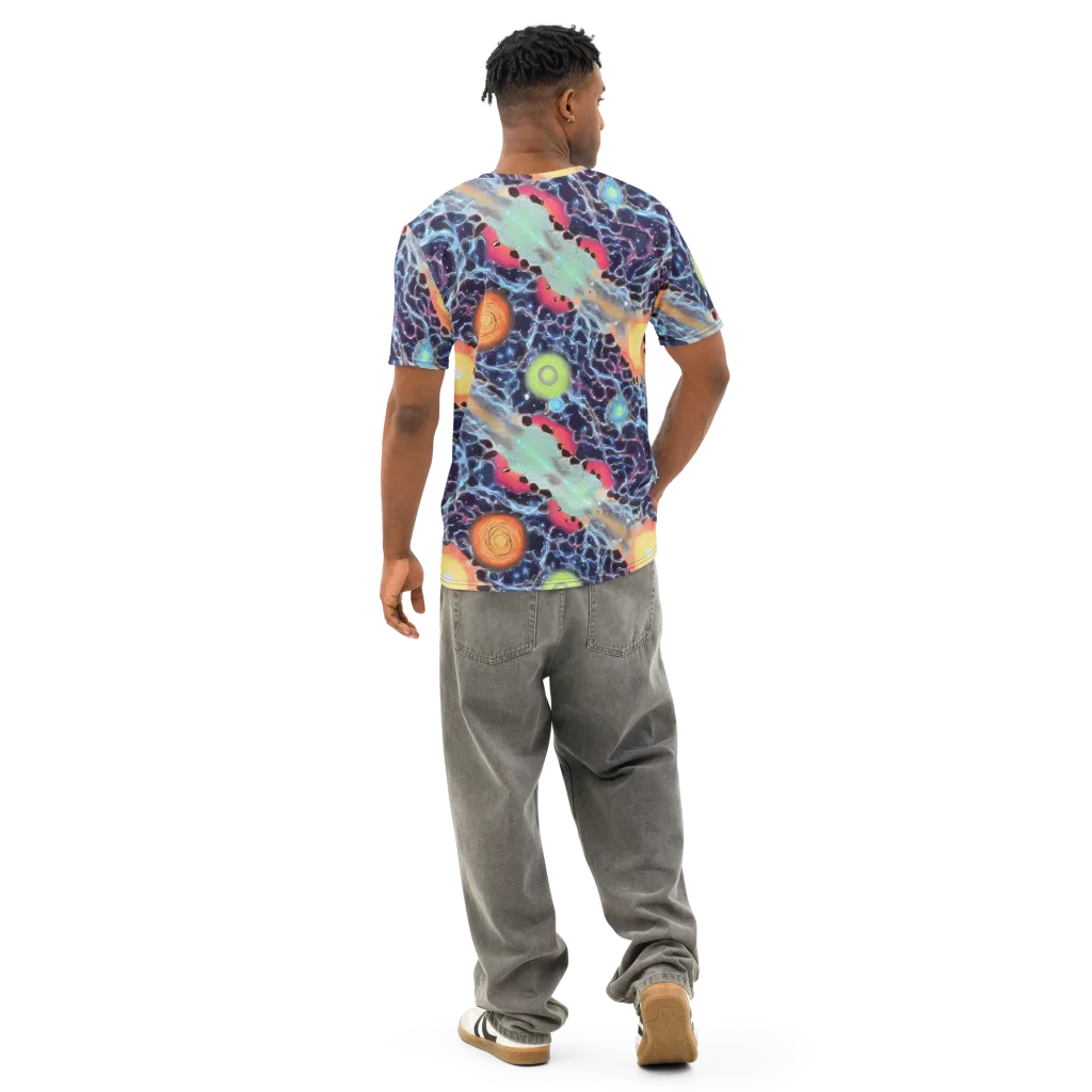 Cosmic Tidal Flux on Men's Cotton Crew Neck T-Shirt — Back