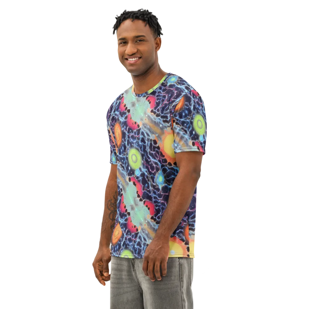 Cosmic Tidal Flux on Men's Cotton Crew Neck T-Shirt — Left Front