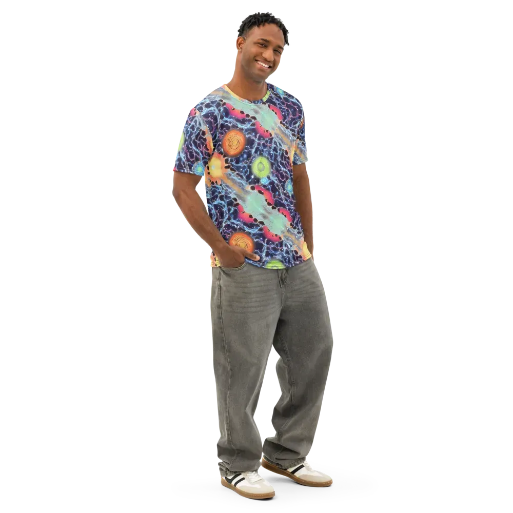 Cosmic Tidal Flux on Men's Cotton Crew Neck T-Shirt — Right Front