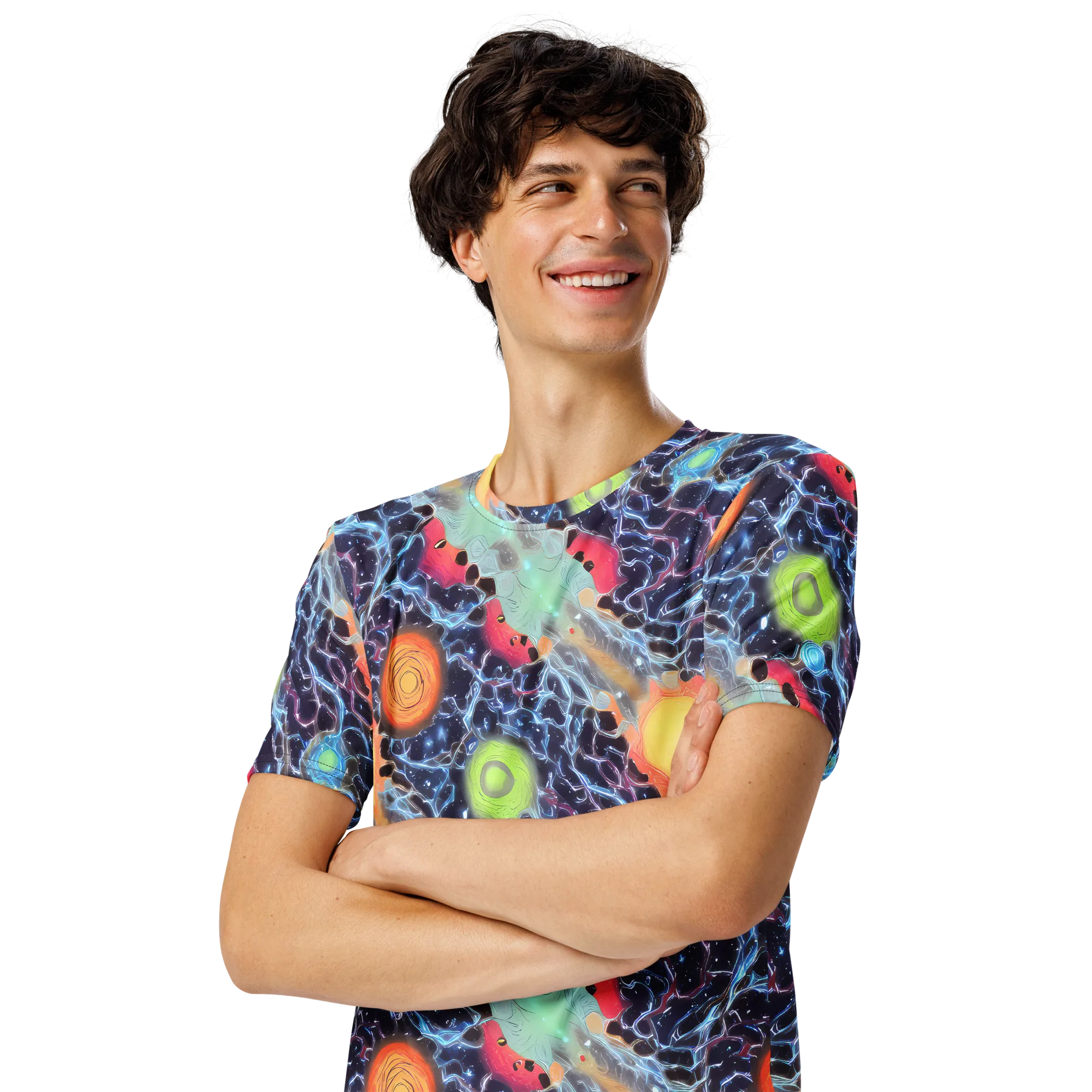Cosmic Tidal Flux on Men's Crew Neck T-Shirt — Left Front