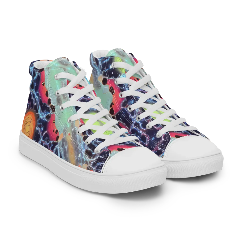 Cosmic Tidal Flux on Men's High Top Canvas Shoes — Right Front