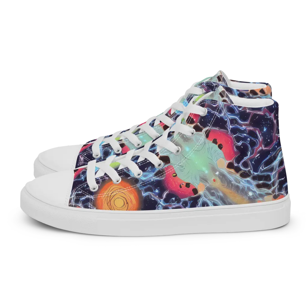 Cosmic Tidal Flux on Men's High Top Canvas Shoes — Left