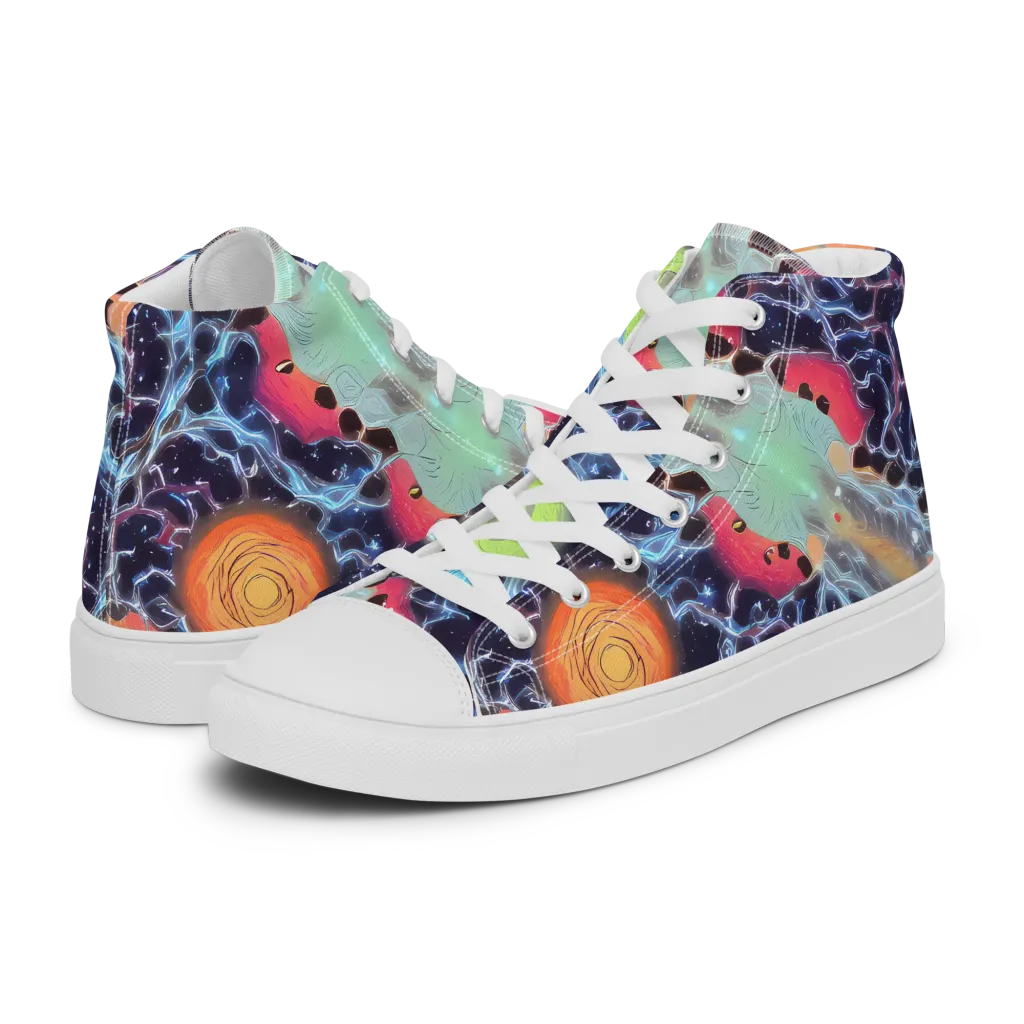 Cosmic Tidal Flux on Men's High Top Canvas Shoes — Left